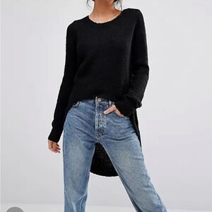 LUNA Slim Fit Low High Black Knit Sweater sz S